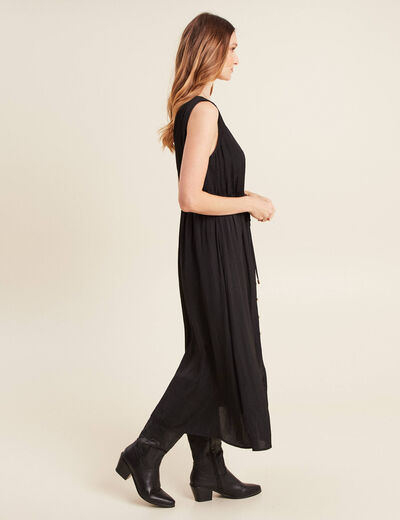 Robe midi évasée satin noir femme
