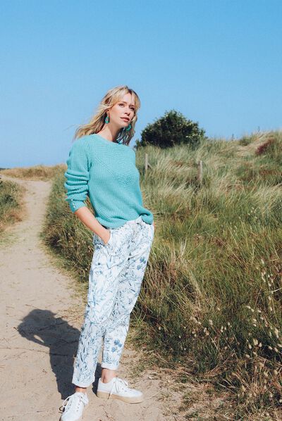 Pantalon ajusté denim blanc femme