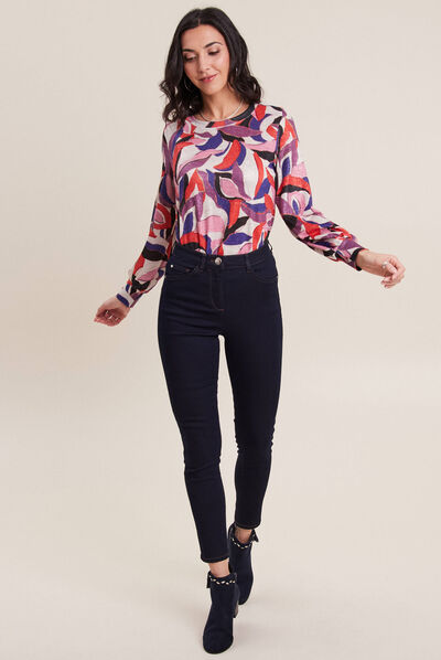 Pantalon léger taille haute 7/8ème denim brut femme