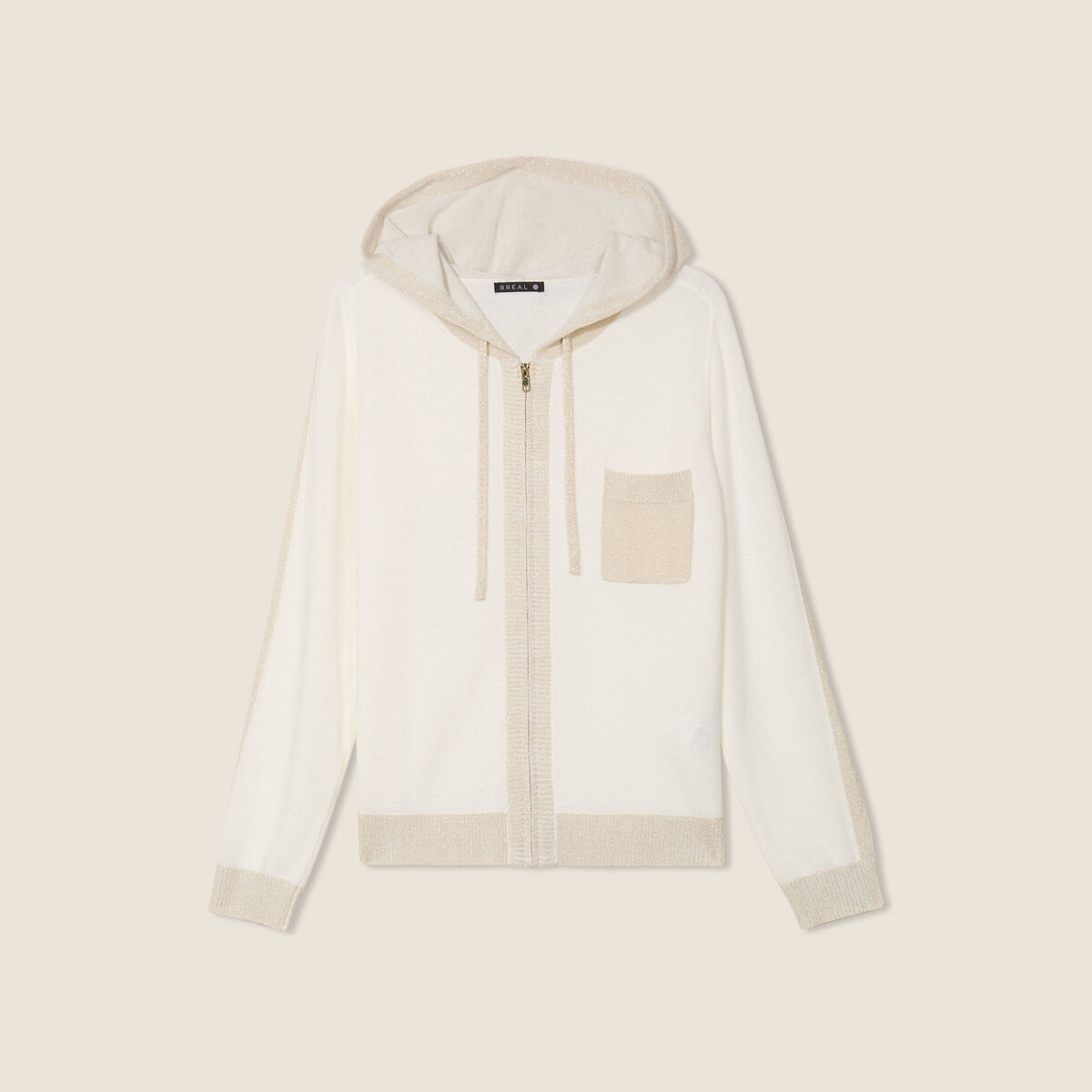 Gilet à capuche zippé ecru femme