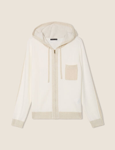 Gilet à capuche zippé ecru femme