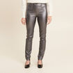 Pantalon ajust&eacute; enduit &agrave; pont couleur argent femme