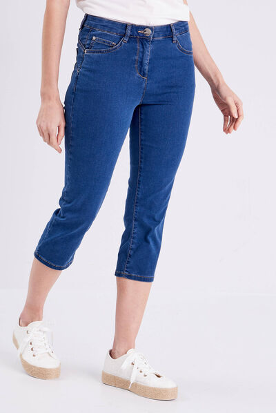Pantacourt droit taille standard denim double stone femme
