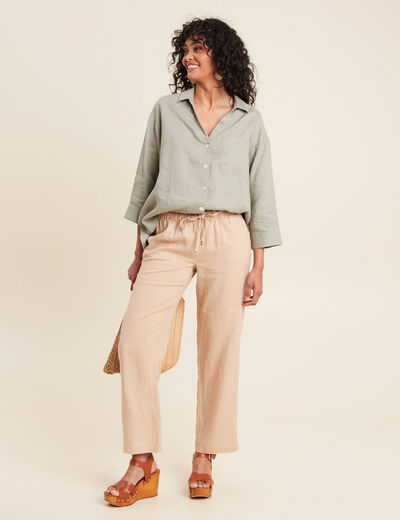 Pantalon flou 7/8ème en lin sable femme