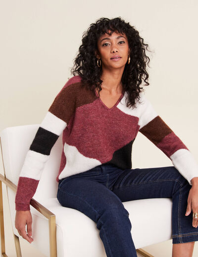 Pull manches longues multicolore femme