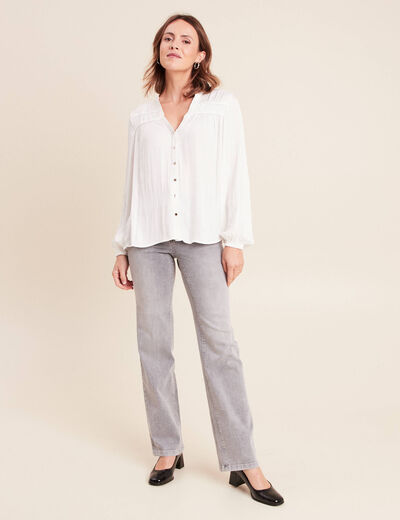 Blouse satin&eacute;e manches longues ecru femme
