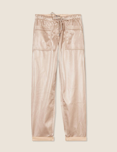 Pantalon paperbag simili cuir couleur or femme