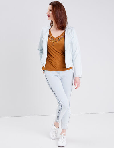 T-shirt manches courtes marron femme