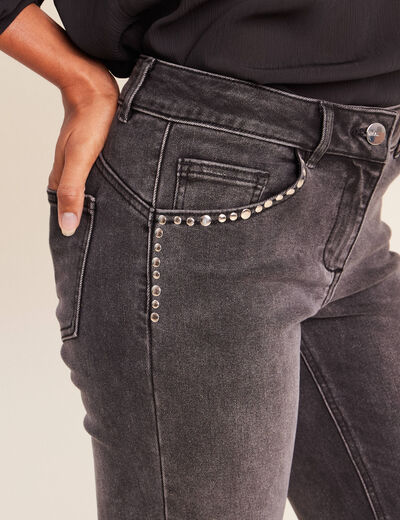 Jean droit 7/8&egrave;me taille bascul&eacute;e denim gris femme