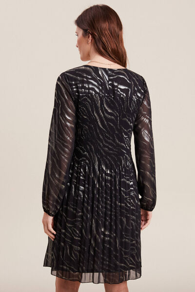 Robe évasée plissée noir femme
