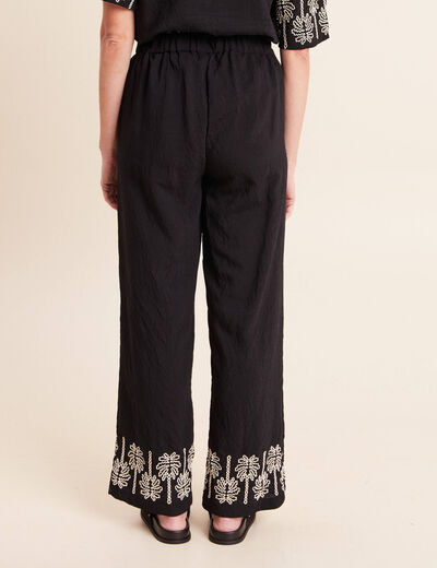 Pantalon large 7/8&egrave;me taille haute noir femme