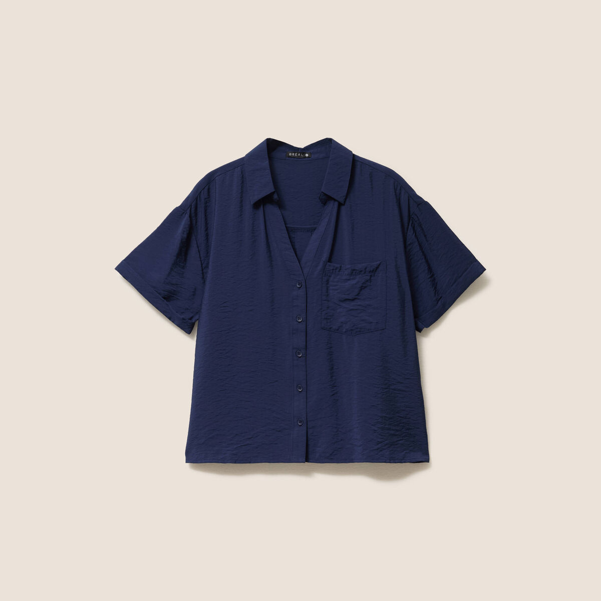 Chemise ample courte &agrave; manches courtes bleu marine femme