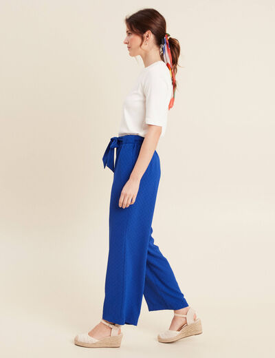 Pantalon flou droit 7/8ème bleu electrique femme