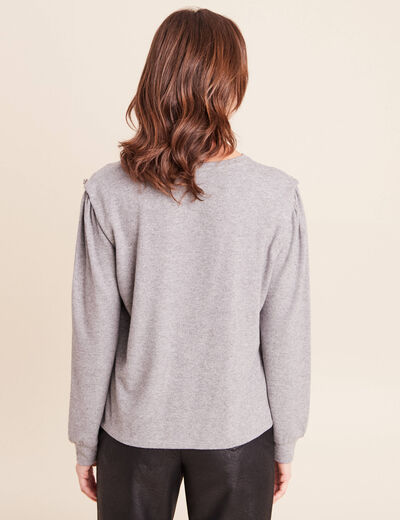 T-shirt doux avec bijoux gris fonc&eacute; femme