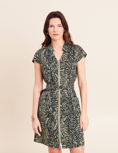 Robe droite zipp&eacute;e vert femme