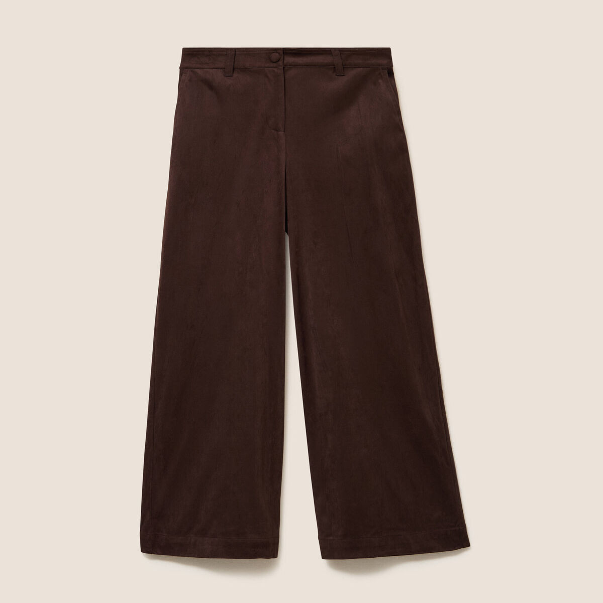 Pantalon large 7/8&egrave;me aspect daim marron fonc&eacute; femme