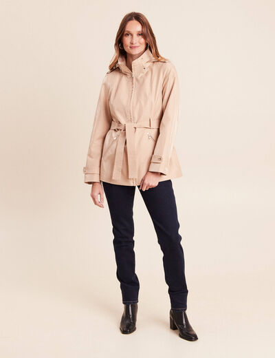 Parka droite ceintur&eacute;e beige femme