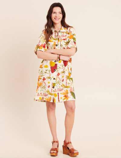 Robe droite courte manches courtes multicolore femme