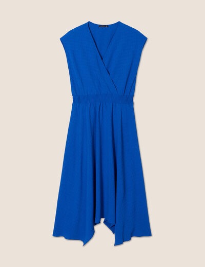 Robe évasée taille smockée bleu electrique femme