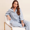Chemise jean col chemise manches 3/4 blanc femme