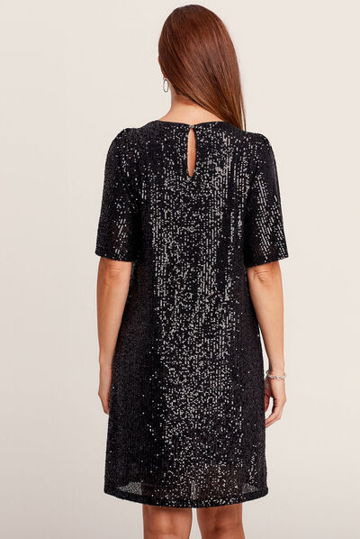 Robe évasée sequins noir femme