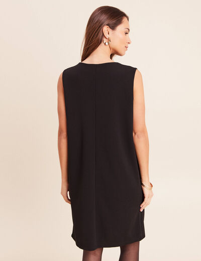 Robe droite courte sans manches col rond noir femme