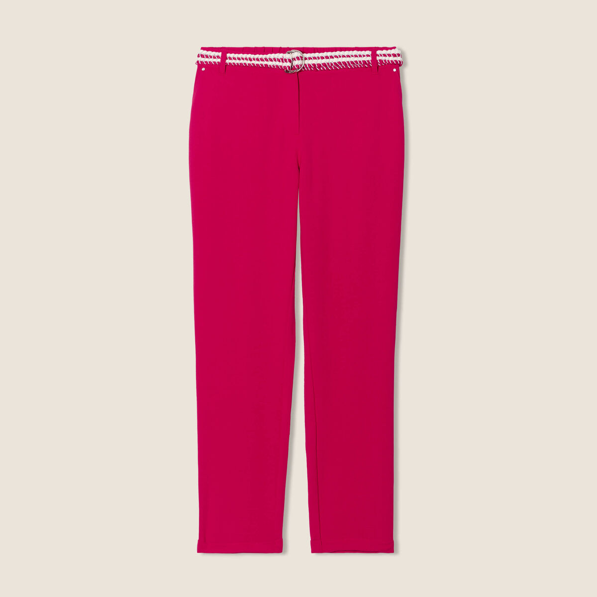 Pantalon chino à ceinture rose cerise femme