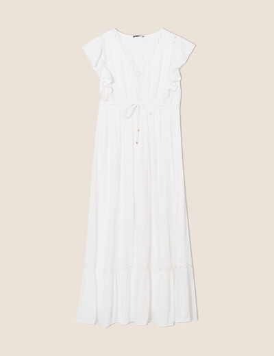 Robe longue évasée à volants ecru femme