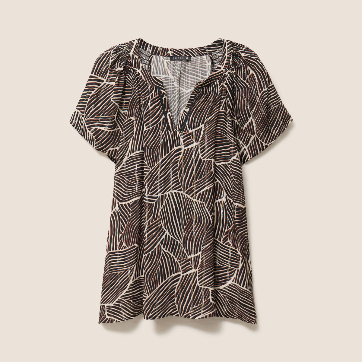 Blouse fluide col v manches courtes noir femme