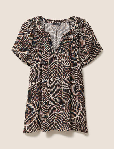 Blouse fluide col v manches courtes noir femme