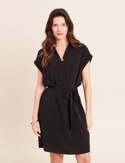 Robe droite courte manches courtes noir femme