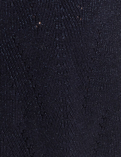 Pull manches 3/4 macramé bleu foncé femme
