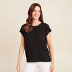 T-shirt bi-mati&egrave;re manches courtes noir femme