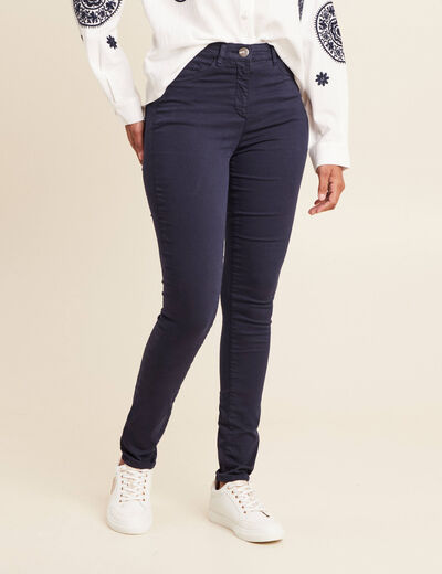 Pantalon léger taille haute long bleu marine femme