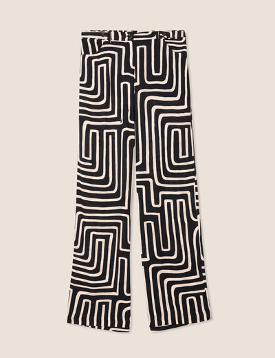 Pantalon large taille haute noir femme