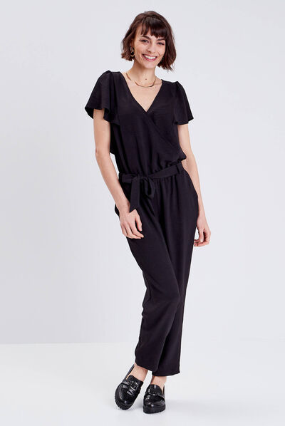 Combinaison pantalon droite noir femme