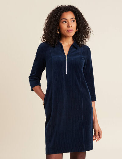 Robe droite velours bleu marine femme