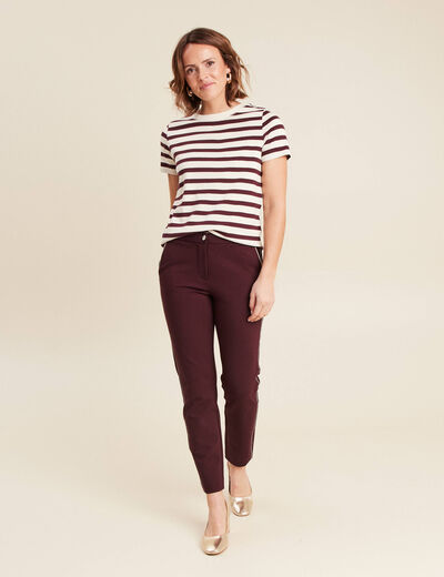Pantalon chino ajusté 7/8ème bordeaux femme
