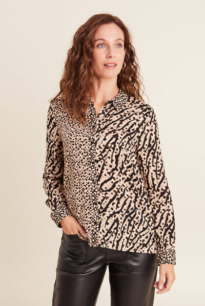 Chemise manches longues beige femme