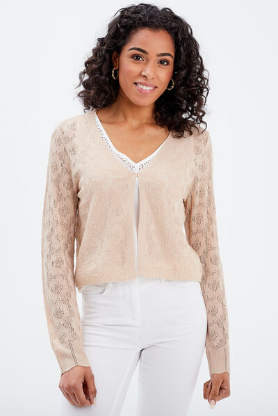 Gilet manches longues beige ivoire femme