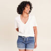 T-shirt col v manches courtes ecru femme