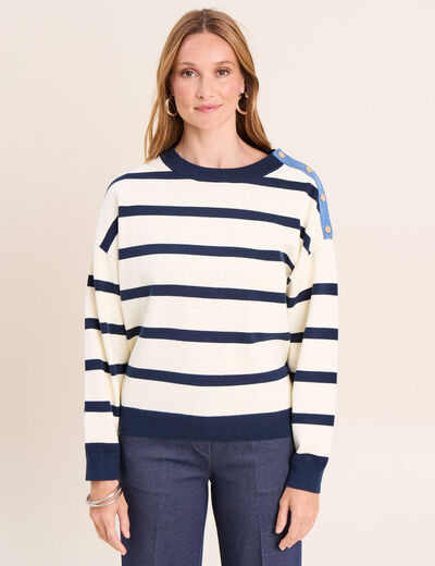 Pull avec d&eacute;tails de boutons bleu femme
