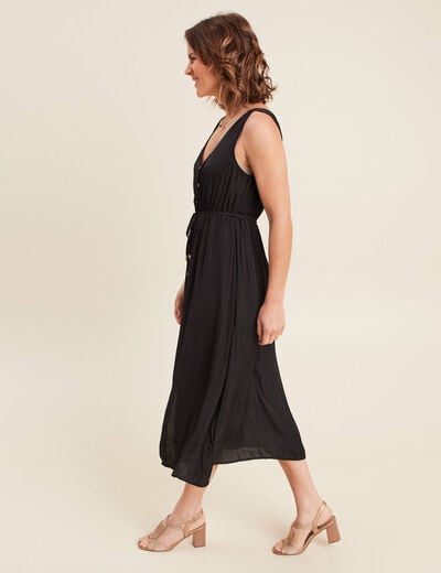 Robe midi évasée satin noir femme