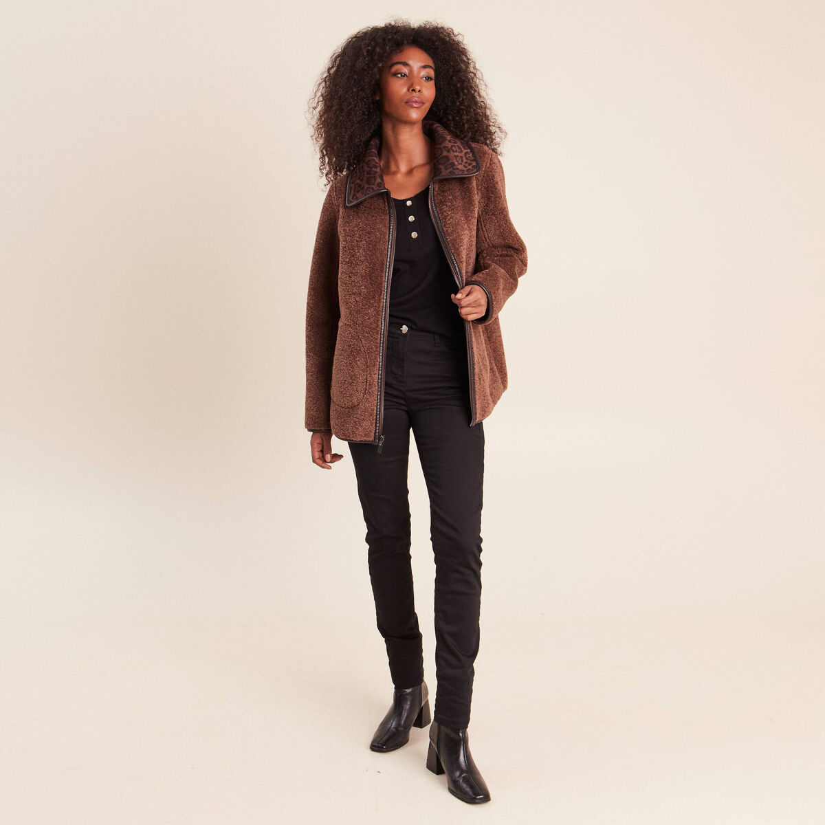 Manteau r&eacute;versible marron femme