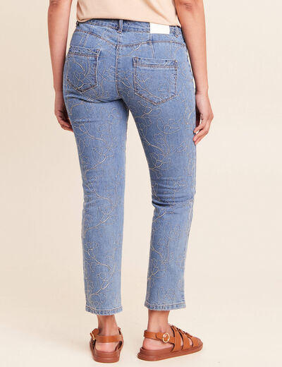 Jean coupe droite 7/8&egrave;me taille bascul&eacute;e denim double stone femme