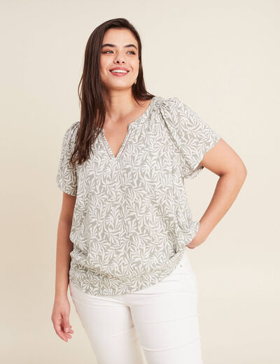 Blouse manches courtes vert kaki femme