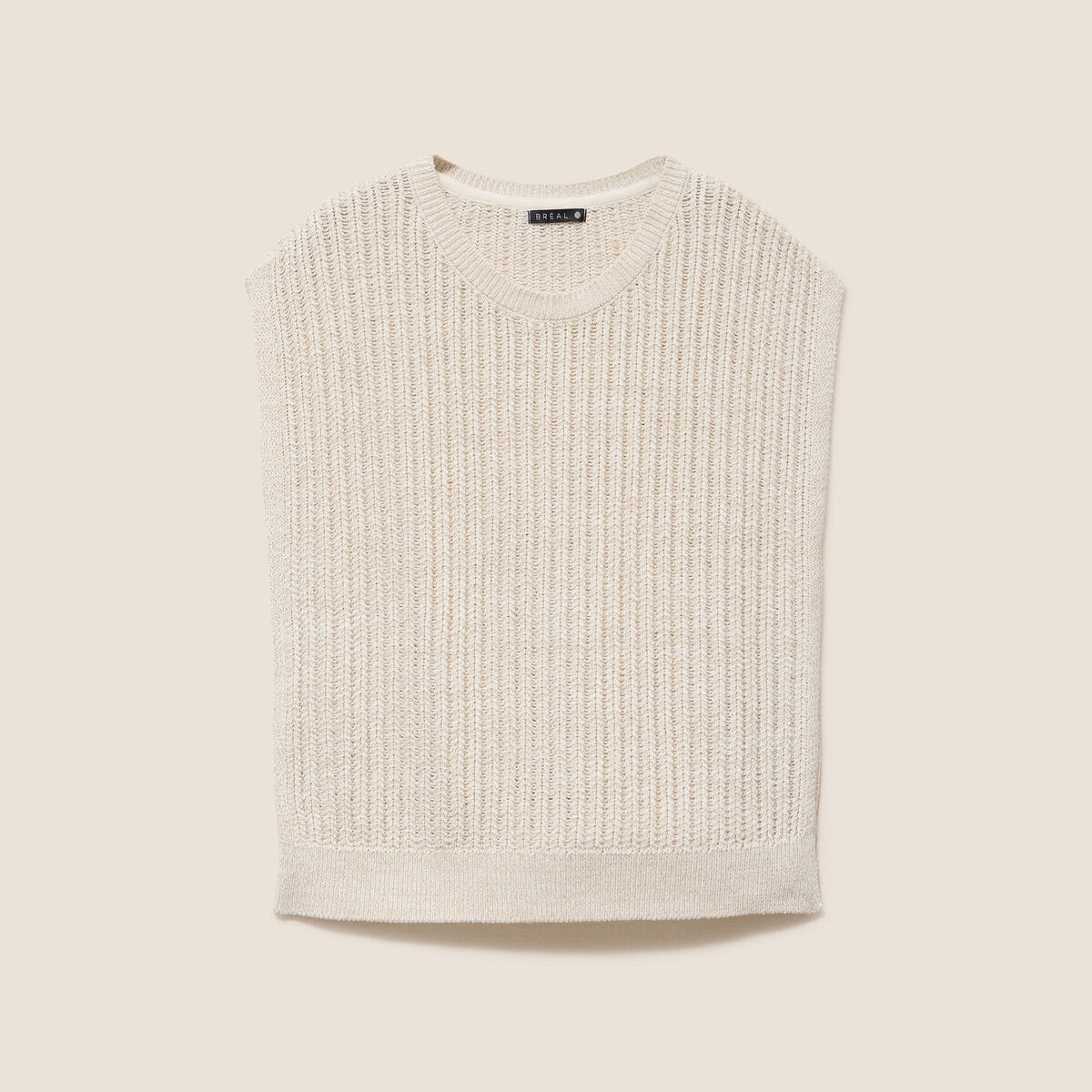Pull ajour&eacute; col rond ecru femme