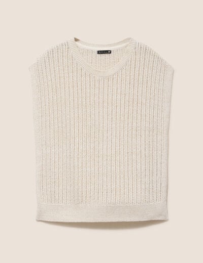 Pull ajour&eacute; col rond ecru femme