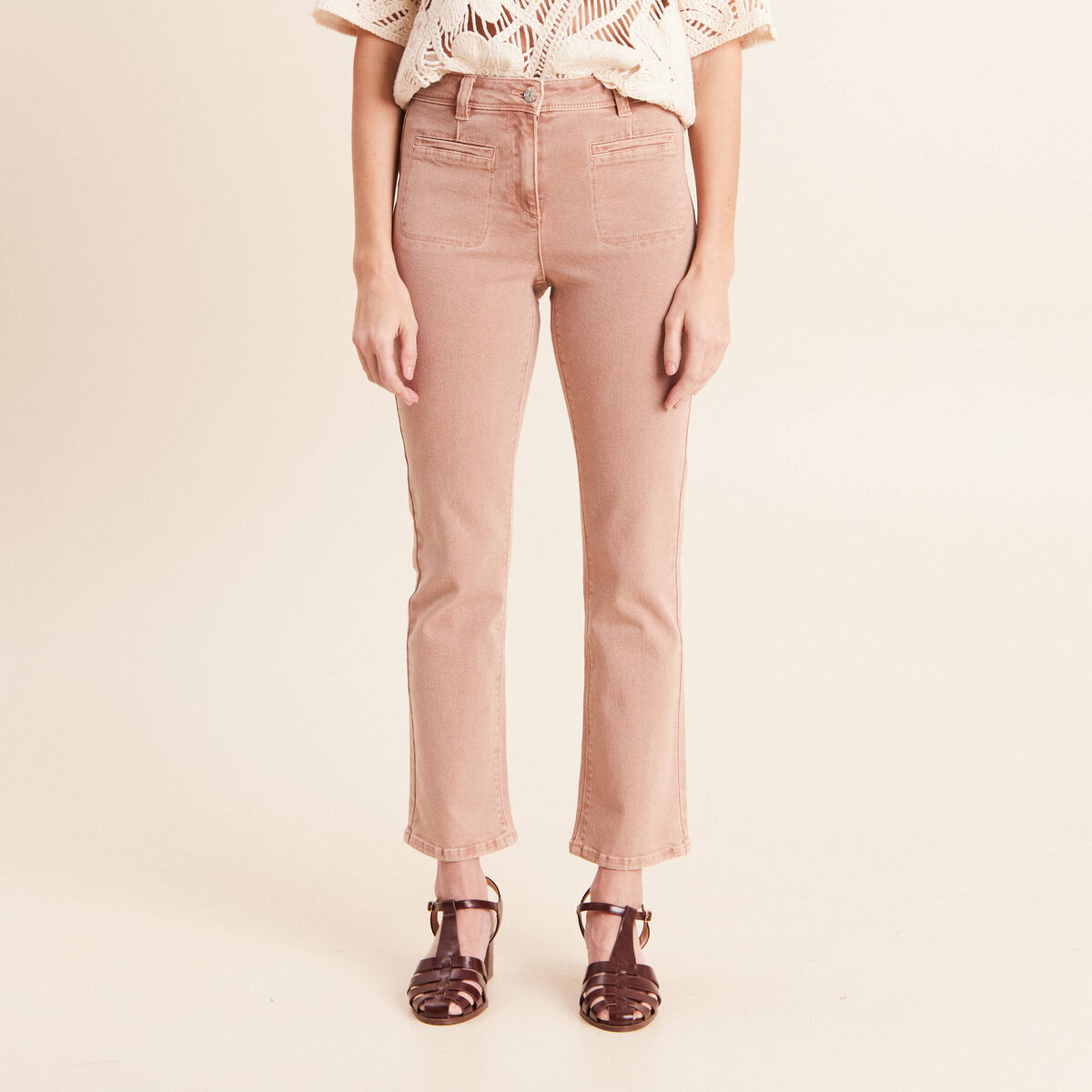 Jean bootcut taille haute marron clair femme