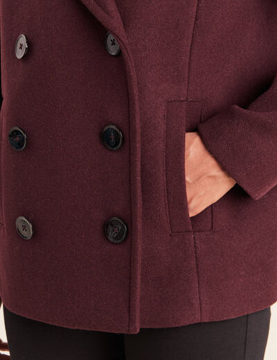 Caban doubl&eacute; avec capuche bordeaux femme